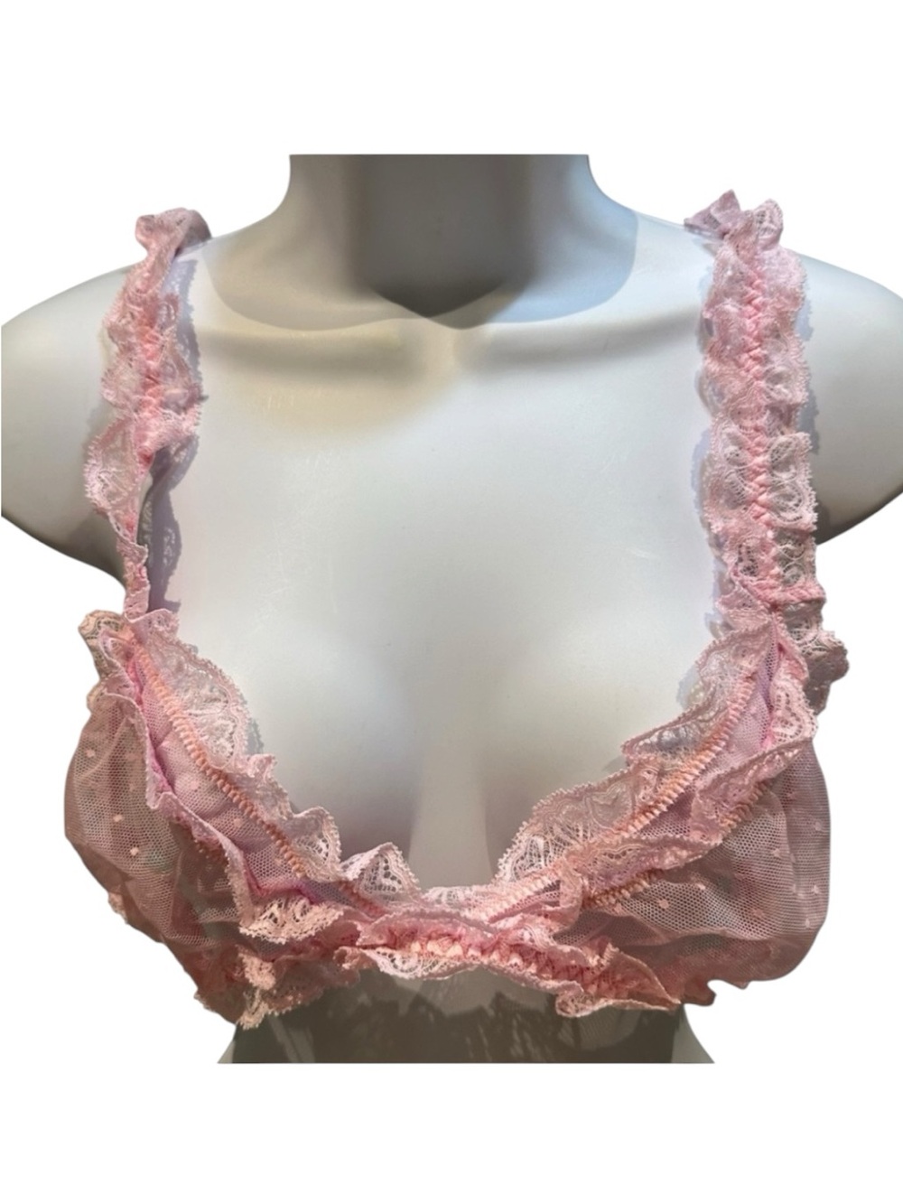 Free People Heart to Heart Bralette Pink Lace Mesh Large New with Tag